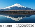 Mt. Fuji with reflection at Yamanaka lake, Yamanashi, Japan 132205530