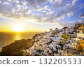 Oia village, Santorini, Greece. sunset view of traditional houses in Santorini. Small narrow streets and rooftops of houses, churches and hotels. Landscape 132205533