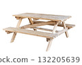 Wooden picnic table isolated on white background 132205639