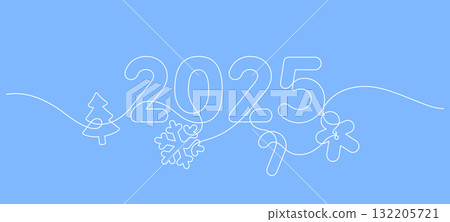 2025 christmas background one line drawing continuous 132205721