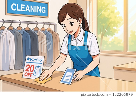 清潔工正在打掃商店 132205979