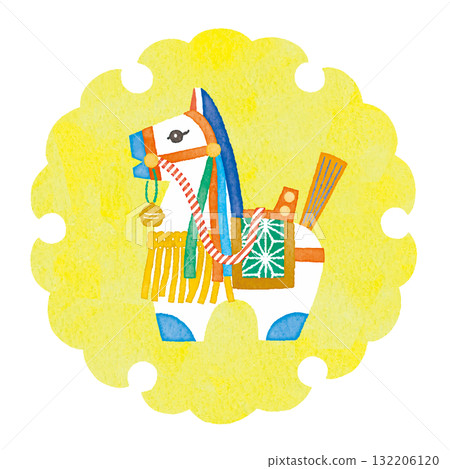 Illustration of a white horse with a snow wheel pattern - Year of the Horse New Year's card material 132206120