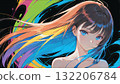像素藝術,抽象插圖,描繪了一位長髮女子,在黑色背景下採用彩色配色方案 像素藝術,抽象插圖,描繪了一位長髮女子,在黑色背景下採用彩色配色方案 132206784