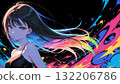像素藝術,抽象插圖,描繪了一位長髮女子,在黑色背景下採用彩色配色方案 像素藝術,抽象插圖,描繪了一位長髮女子,在黑色背景下採用彩色配色方案 132206786