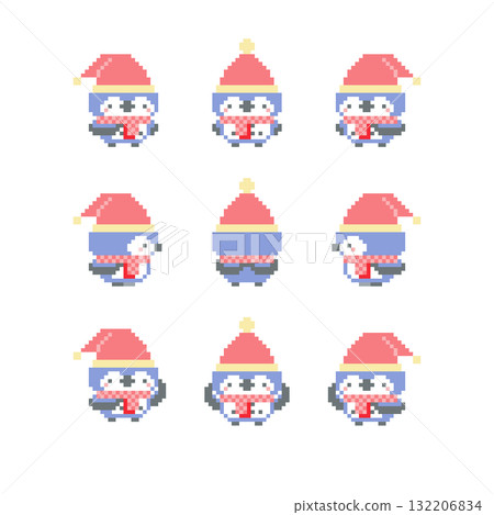 藍色貓頭鷹聖誕老人像素藝術 藍色貓頭鷹聖誕老人像素藝術 132206834