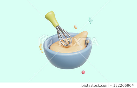 Mixing Batter in the Bowl with a Whisk. 3D Rendering. 132206904