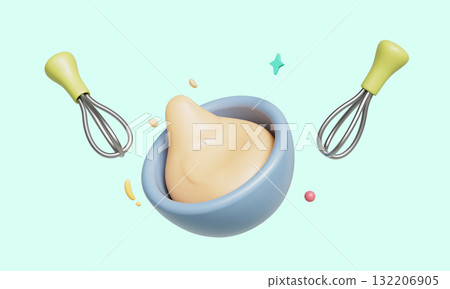 Mixing Batter in the Bowl with a Whisk. 3D Rendering. 132206905