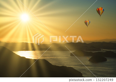 Balloon composite floating above the Shimanami Kaido in the Seto Inland Sea Balloon composite floating above the Shimanami Kaido in the Seto Inland Sea 132207249