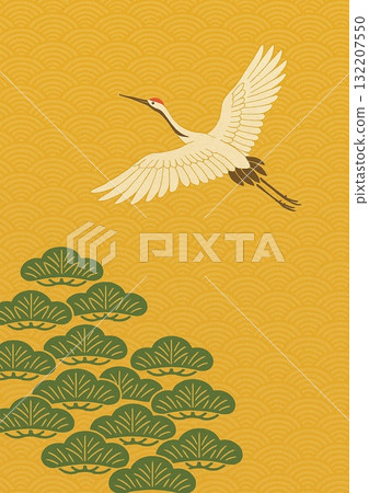 Cranes and pine trees on a Japanese pattern Cranes and pine trees on a Japanese pattern 132207550
