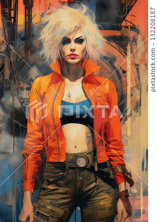 Portrait of a woman, futuristic, grunge style, illustration Portrait of a woman, futuristic, grunge style, illustration 132208187