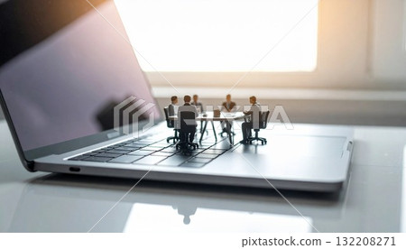 Business materials of miniature dolls having a meeting on a laptop Generative AI Business materials of miniature dolls having a meeting on a laptop Generative AI 132208271