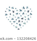 Heart-shaped arrangement of mosquitoes flying towards it - vector illustration or banner 132208426