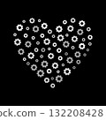 Heart-shaped arrangement of gears against black background - vector illustration or banner 132208428