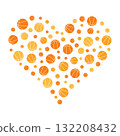 Orange basketballs forming heart shape - vector illustration or banner 132208432