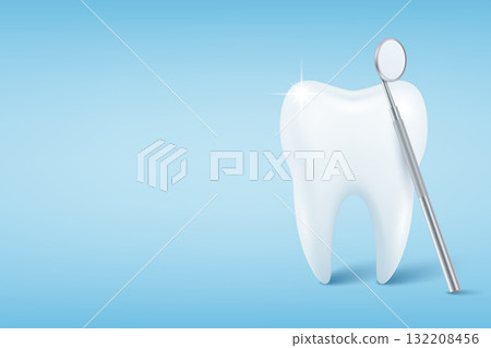 Healthy White Tooth and Dental Mirror Blue Background, Vector Illustration. Dentistry Icon for Dental Care, Oral Hygiene, Stomatology Clinic, Dentist Poster, Medical Health, Treatment Concept Healthy White Tooth and Dental Mirror Blue Background, Vector Illustration. Dentistry Icon for Dental Care, Oral Hygiene, Stomatology Clinic, Dentist Poster, Medical Health, Treatment Concept 132208456