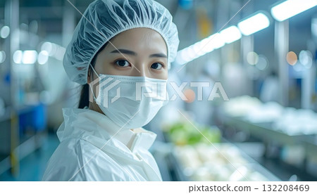 人工智慧生成的身穿白色防護衣工作的女性圖像 132208469