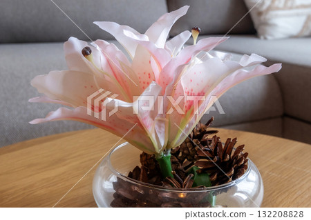 Artificial pink and white flower for interior design 132208828