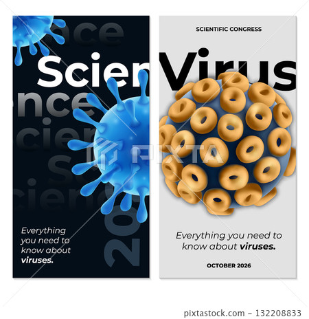 Vertical Banners Featuring Blue and Yellow Virus Structures for Science 132208833