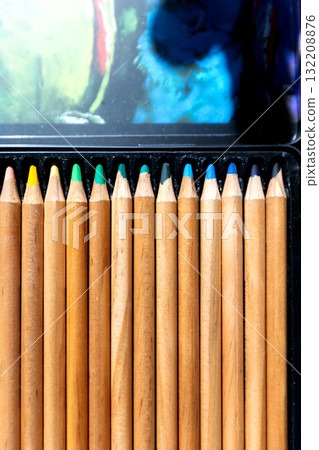 Set of colored pencils for artists in a metal box Set of colored pencils for artists in a metal box 132208876