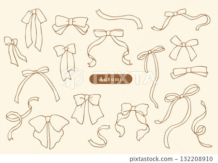 Pen-drawing style sepia ribbon set Pen-drawing style sepia ribbon set 132208910