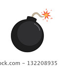 Cartoon Illustration Of Black Bomb With Lit Fuse On White Background 132208935