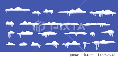 Cartoon Illustration Of Snow Caps And Snowdrifts Set Collection Isolated On White Background 132208938