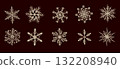 Cartoon Illustration Of Brown Snowflakes Collection On Dark Background 132208940