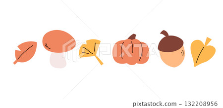 Autumn Nature Icon Symbols Isolated On White Background 132208956