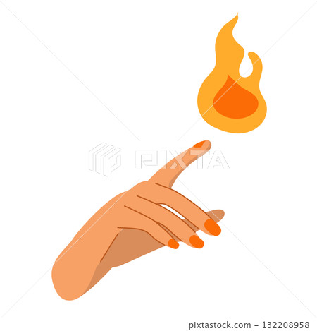 Cartoon Illustration Of Hand Creating A Fire Flame Isolated On White Background 132208958
