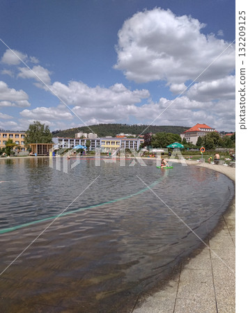 Prague, Czech republic - July 8, 2018: People enjoying biotop radotin natural swimming pool in prague on a sunny summer day 132209125