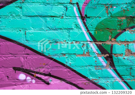 Vibrant Graffiti Art Wall with Purple and Teal Abstract 90s Style Vibrant Graffiti Art Wall with Purple and Teal Abstract 90s Style 132209320