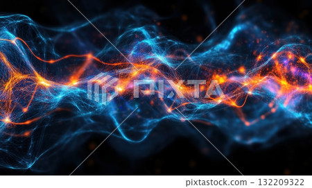 Electric Wave Pattern in Vibrant Blue and Orange with Futuristic Neon Glow 132209322
