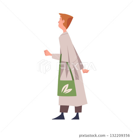 Man Character in Eco Market with Shopping Bag Vector Illustration Man Character in Eco Market with Shopping Bag Vector Illustration 132209356