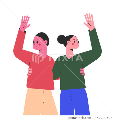 Hugging Man and Woman Character Embrace Each Other Feel Warmth Vector Illustration 132209392