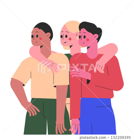 Hugging Man and Woman Character Embrace Each Other Feel Warmth Vector Illustration 132209395