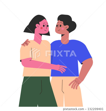 Hugging Man and Woman Character Embrace Each Other Feel Warmth Vector Illustration Hugging Man and Woman Character Embrace Each Other Feel Warmth Vector Illustration 132209401