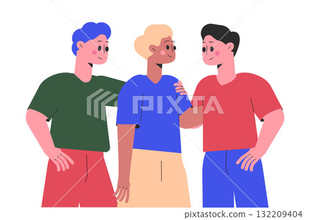 Hugging Man Character Embrace Each Other Feel Warmth Vector Illustration 132209404