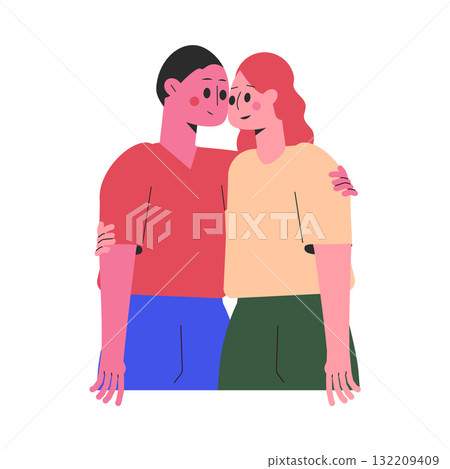 Hugging Man and Woman Character Embrace Each Other Feel Warmth Vector Illustration Hugging Man and Woman Character Embrace Each Other Feel Warmth Vector Illustration 132209409