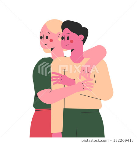 Hugging Man and Woman Character Embrace Each Other Feel Warmth Vector Illustration 132209413