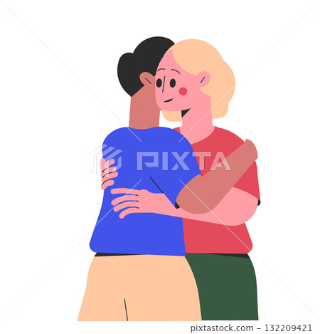 Hugging Man and Woman Character Embrace Each Other Feel Warmth Vector Illustration 132209421