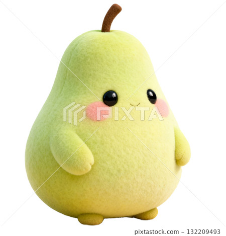 Cute 3D plush pear kawaii cut-out character. Adorable smiling fruit mascot png design element. 132209493