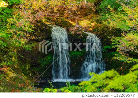 【山梨縣富士吉田市】初秋的金山瀑布，綠意盎然 132209577