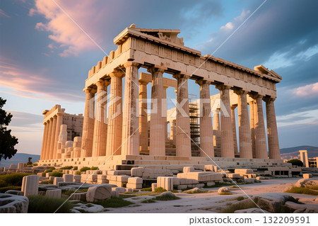 ancient temple in sunset 132209591