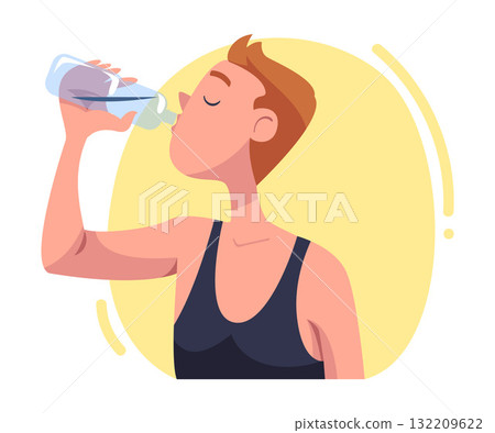 Man Drinking Water Hydrate and Quench Thirst Vector Illustration 132209622