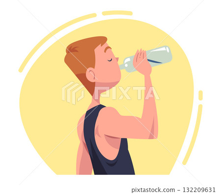 Man Drinking Water Hydrate and Quench Thirst Vector Illustration 132209631
