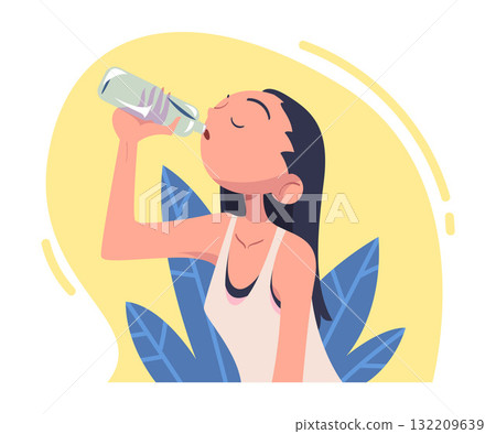 Woman Drinking Water Hydrate and Quench Thirst Vector Illustration 132209639