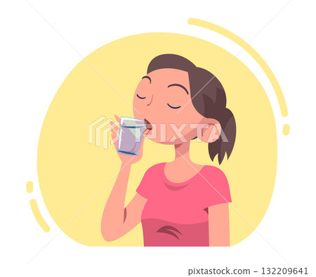 Woman Drinking Water Hydrate and Quench Thirst Vector Illustration Woman Drinking Water Hydrate and Quench Thirst Vector Illustration 132209641