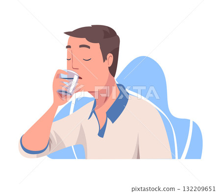Man Drinking Water Hydrate and Quench Thirst Vector Illustration 132209651