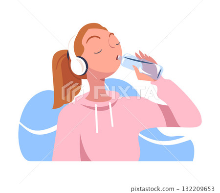 Woman Drinking Water Hydrate and Quench Thirst Vector Illustration Woman Drinking Water Hydrate and Quench Thirst Vector Illustration 132209653