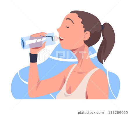 Woman Drinking Water Hydrate and Quench Thirst Vector Illustration 132209655